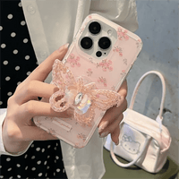 Thumbnail for Pink Rose Rhinestone Inlaid Crystal Sequin Butterfly Stand iPhone Case - ArtGalleryZen