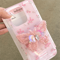 Thumbnail for Pink Rose Rhinestone Inlaid Crystal Sequin Butterfly Stand iPhone Case - ArtGalleryZen