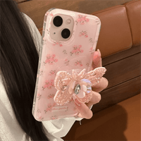 Thumbnail for Pink Rose Rhinestone Inlaid Crystal Sequin Butterfly Stand iPhone Case