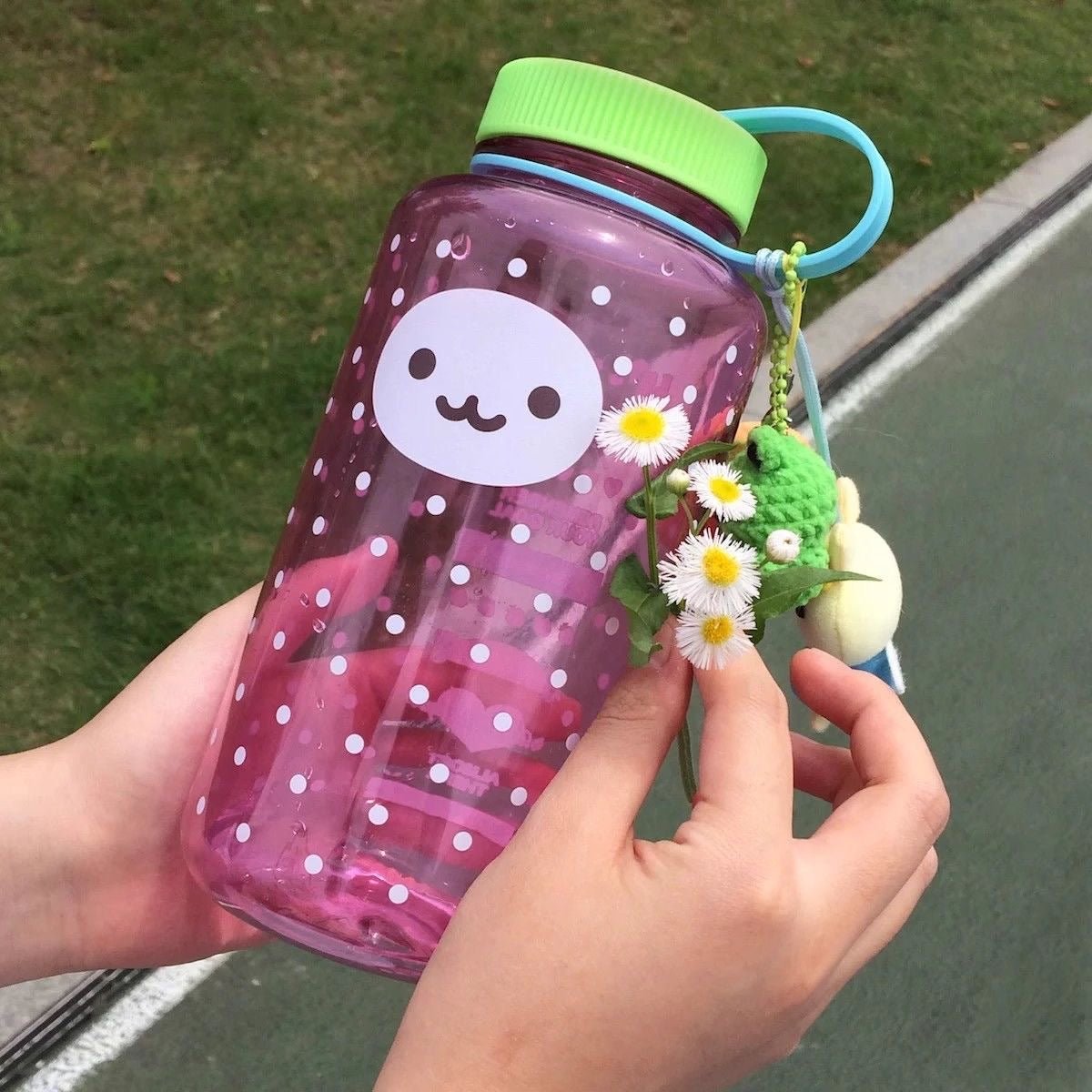Pink Smiley Polka Dots 1000ml Portable Water Cup - ArtGalleryZen
