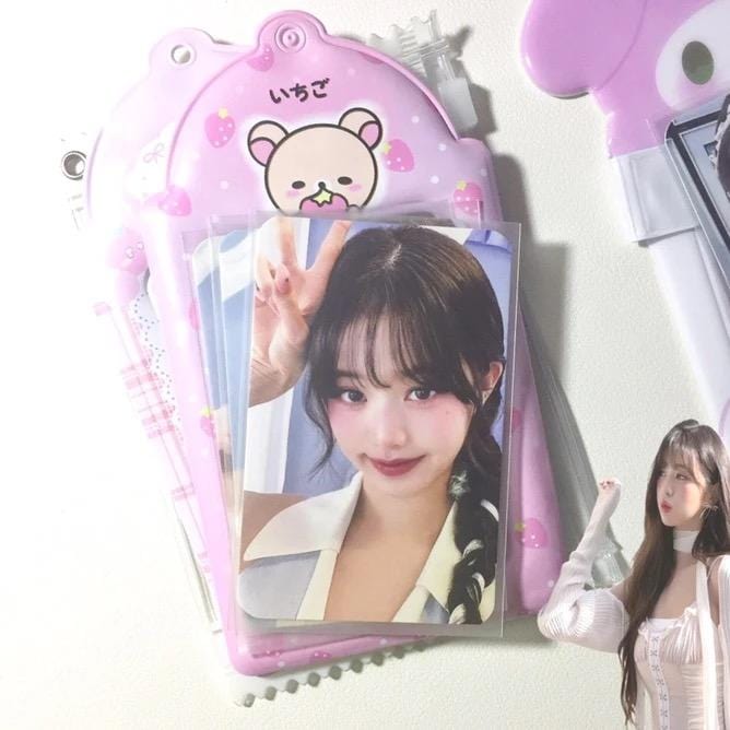 Pink Stawberry Rilakkuma Kpop Keychain Photocard Holder - ArtGalleryZen