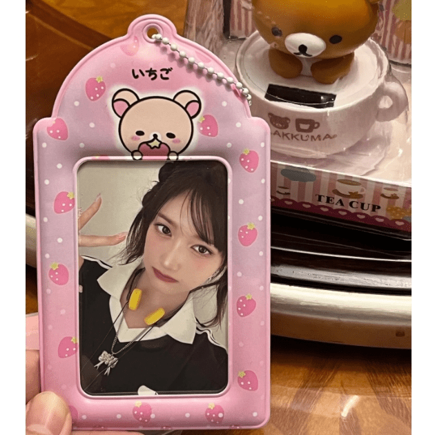 Pink Stawberry Rilakkuma Kpop Keychain Photocard Holder - ArtGalleryZen