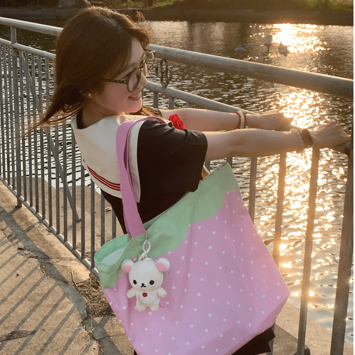 Pink Strawberry Canvas Casual Shoulder Bag - ArtGalleryZen