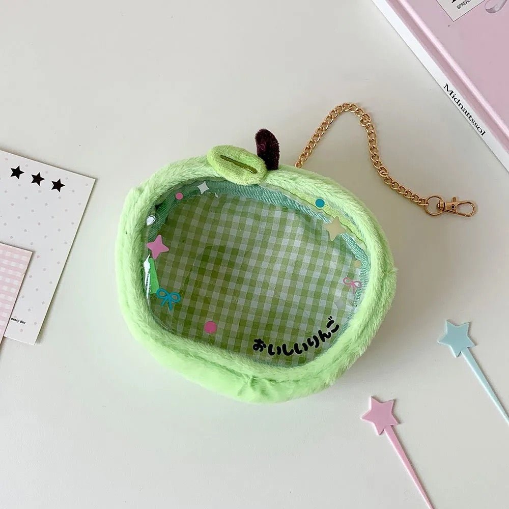 Plush Fruit Doll Clear Display Keychain Bag Kawaii Strawberry Apple - ArtGalleryZen