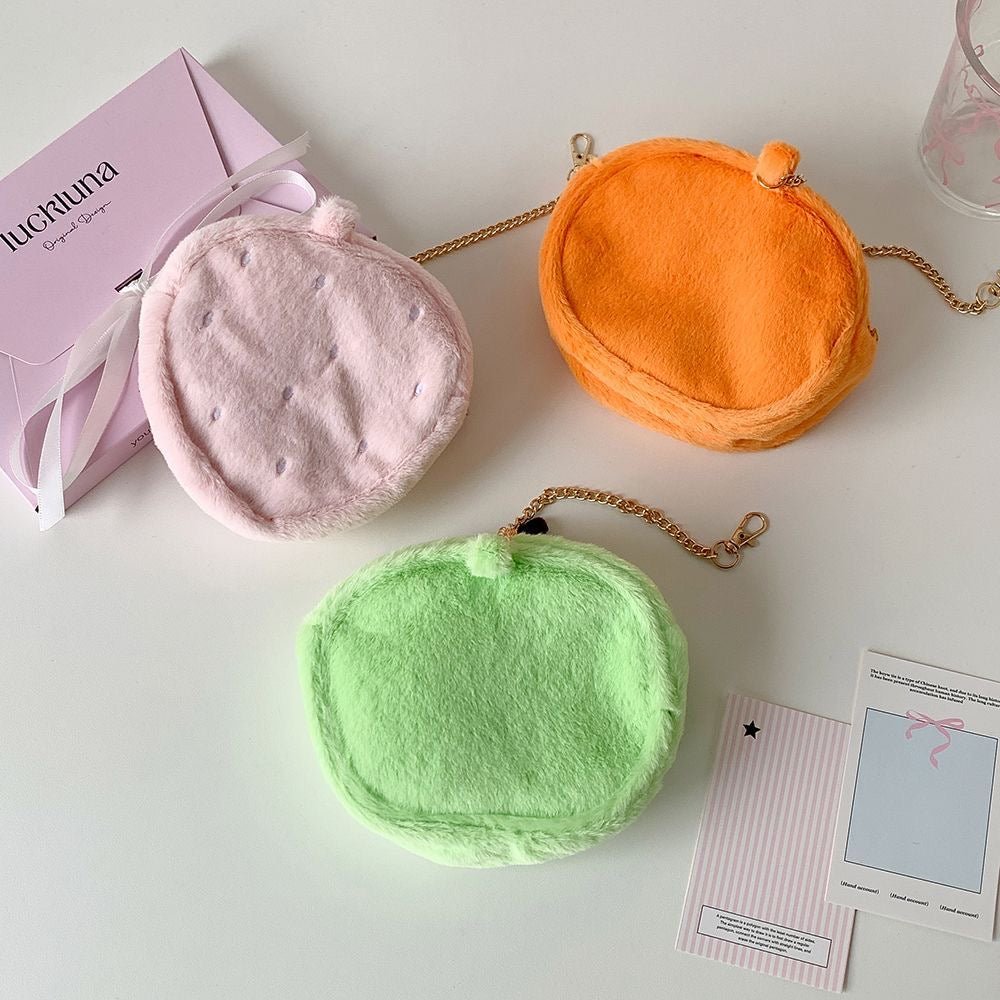 Plush Fruit Doll Clear Display Keychain Bag Kawaii Strawberry Apple - ArtGalleryZen