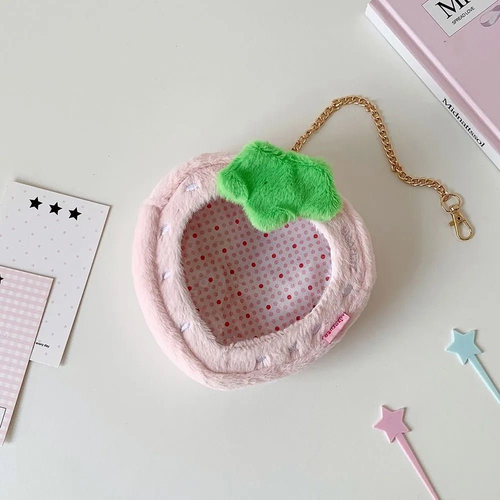 Plush Fruit Doll Clear Display Keychain Bag Kawaii Strawberry Apple - ArtGalleryZen