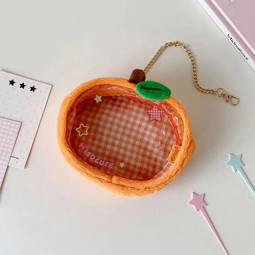 Plush Fruit Doll Clear Display Keychain Bag Kawaii Strawberry Apple - ArtGalleryZen