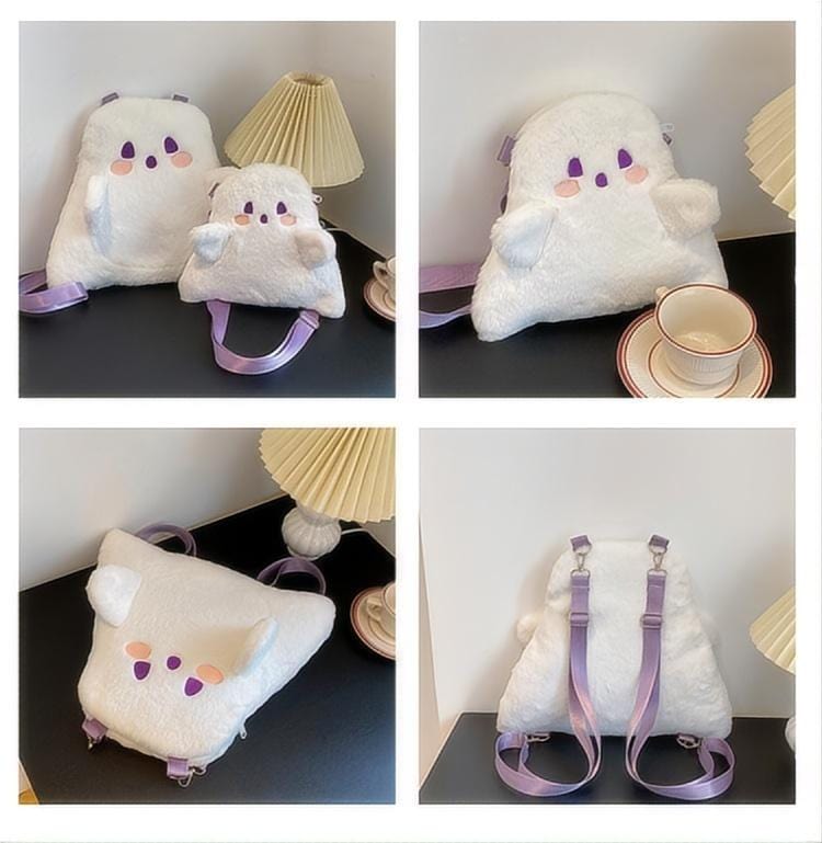 Plush Ghost Backpack Crossbody Bag - ArtGalleryZen