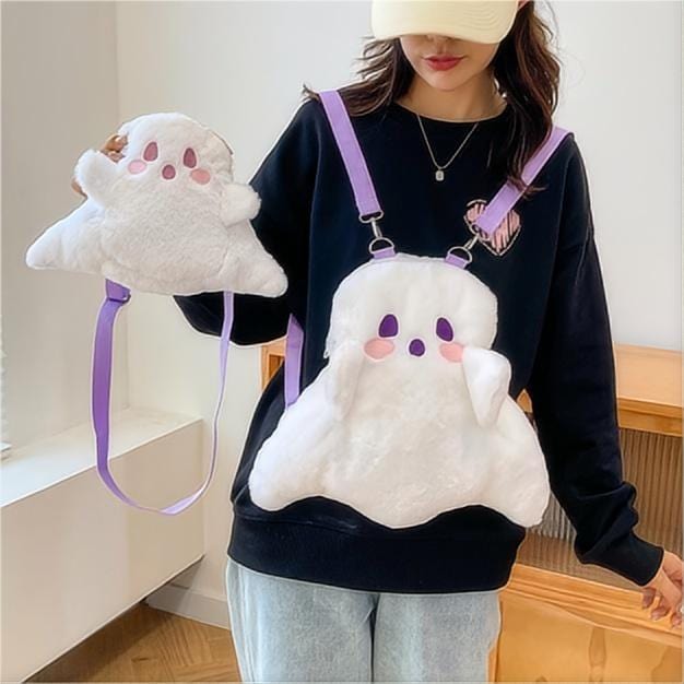 Plush Ghost Backpack Crossbody Bag - ArtGalleryZen