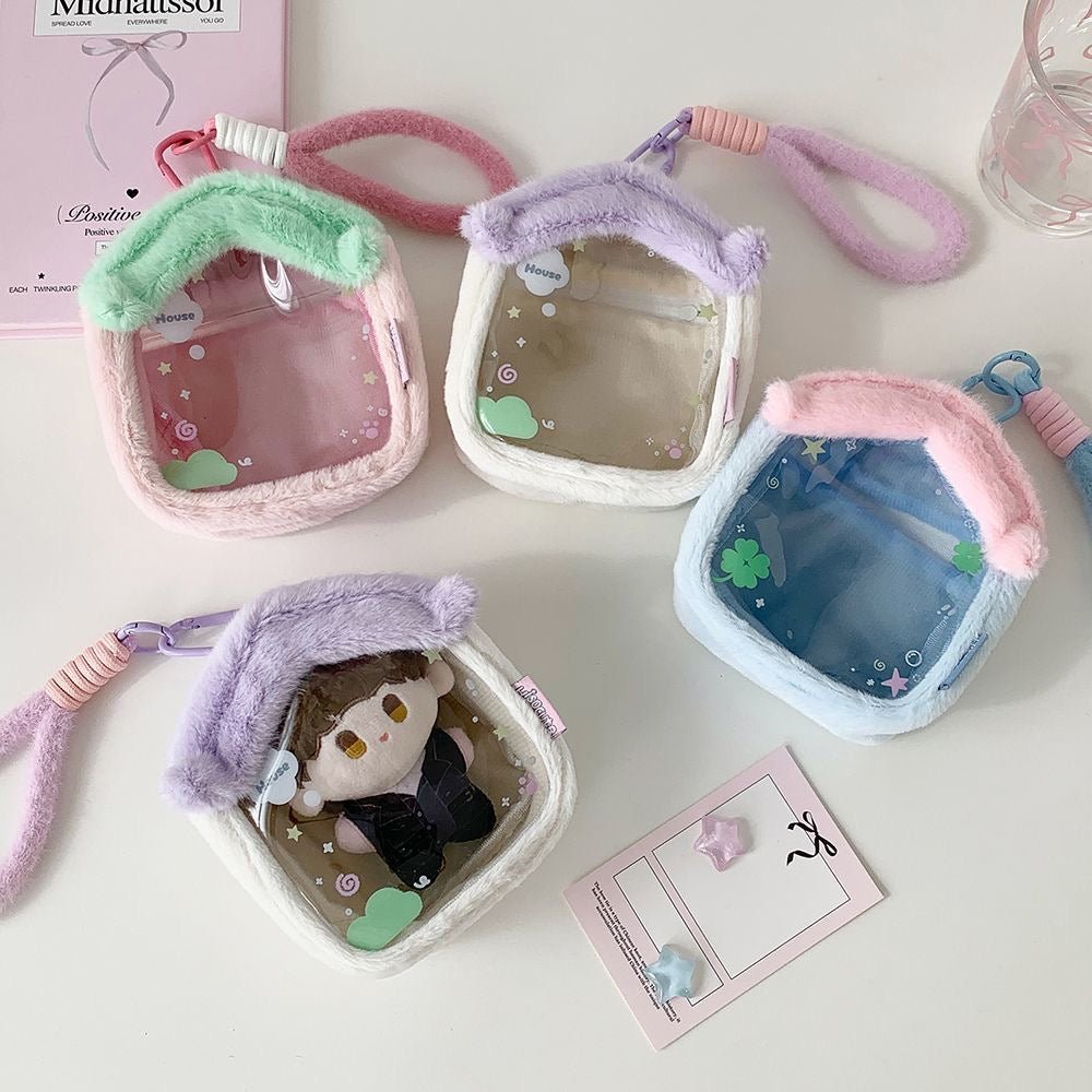 Plush House Clear Display Keychain Bag Kawaii Doll Holder Pouch - ArtGalleryZen