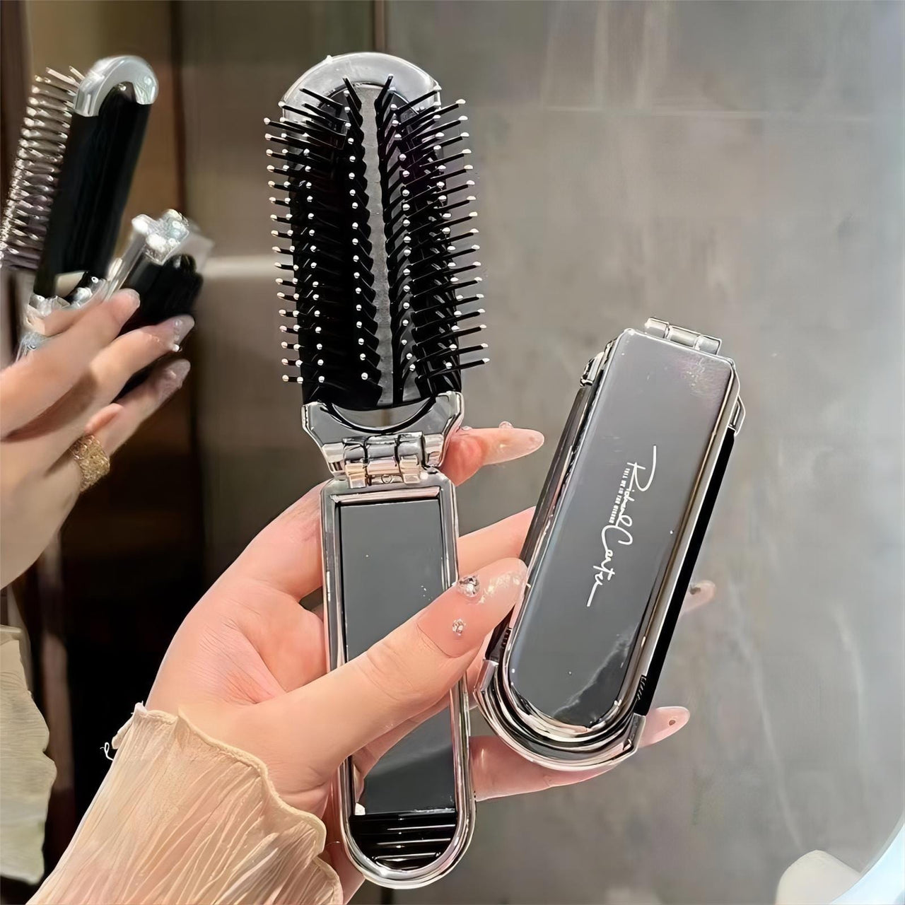 Portable Folding Cushion with Mirror Mini Massager Integrated Comb - ArtGalleryZen