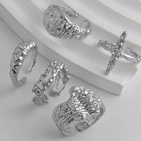 Thumbnail for Punk 5pcs Metallic Textured Cross Open Ring Set