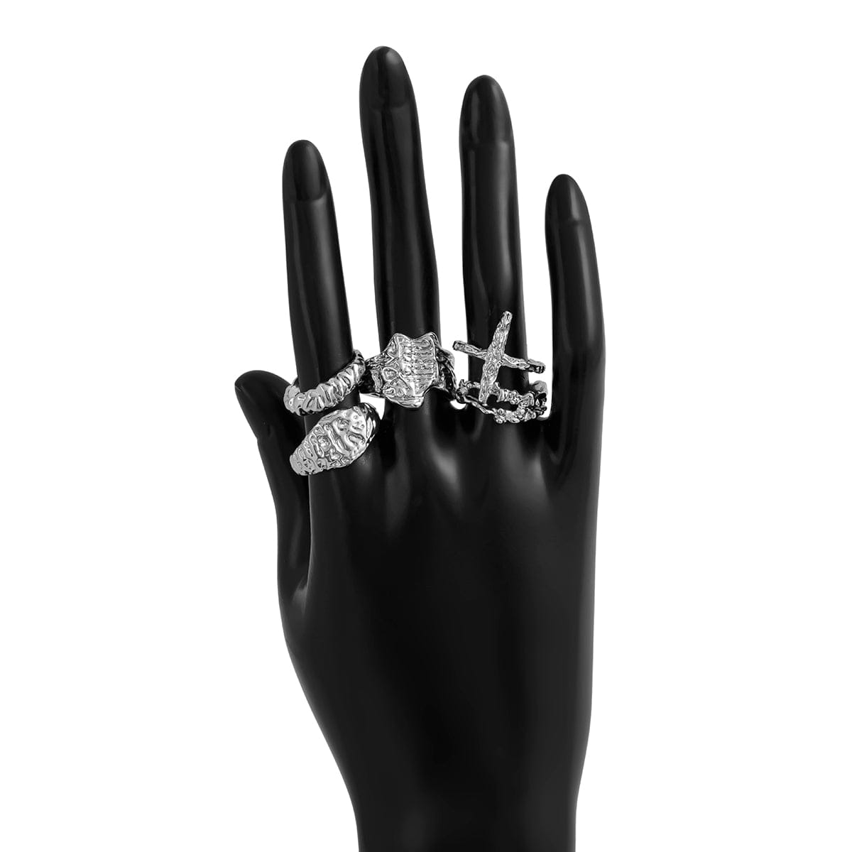 Punk 5pcs Metallic Textured Cross Open Ring Set