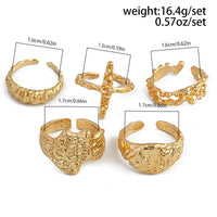 Thumbnail for Punk 5pcs Metallic Textured Cross Open Ring Set