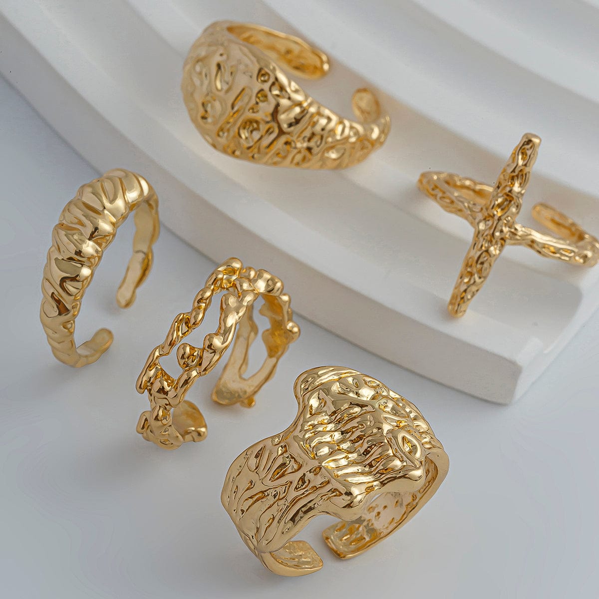 Punk 5pcs Metallic Textured Cross Open Ring Set