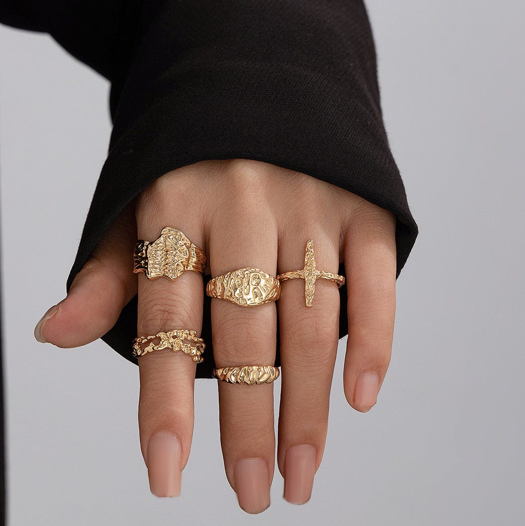 Punk 5pcs Metallic Textured Cross Open Ring Set