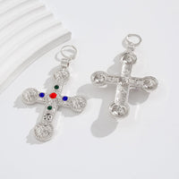 Thumbnail for Punk Chunky Rhinestone Inlaid Floral Cross Dangle Earrings