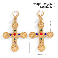 Thumbnail for Punk Chunky Rhinestone Inlaid Floral Cross Dangle Earrings