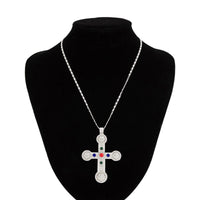 Thumbnail for Punk Chunky Rhinestone Inlaid Floral Cross Pendant Necklace - ArtGalleryZen