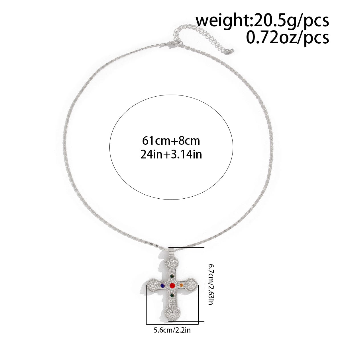 Punk Chunky Rhinestone Inlaid Floral Cross Pendant Necklace - ArtGalleryZen