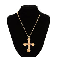 Thumbnail for Punk Chunky Rhinestone Inlaid Floral Cross Pendant Necklace - ArtGalleryZen