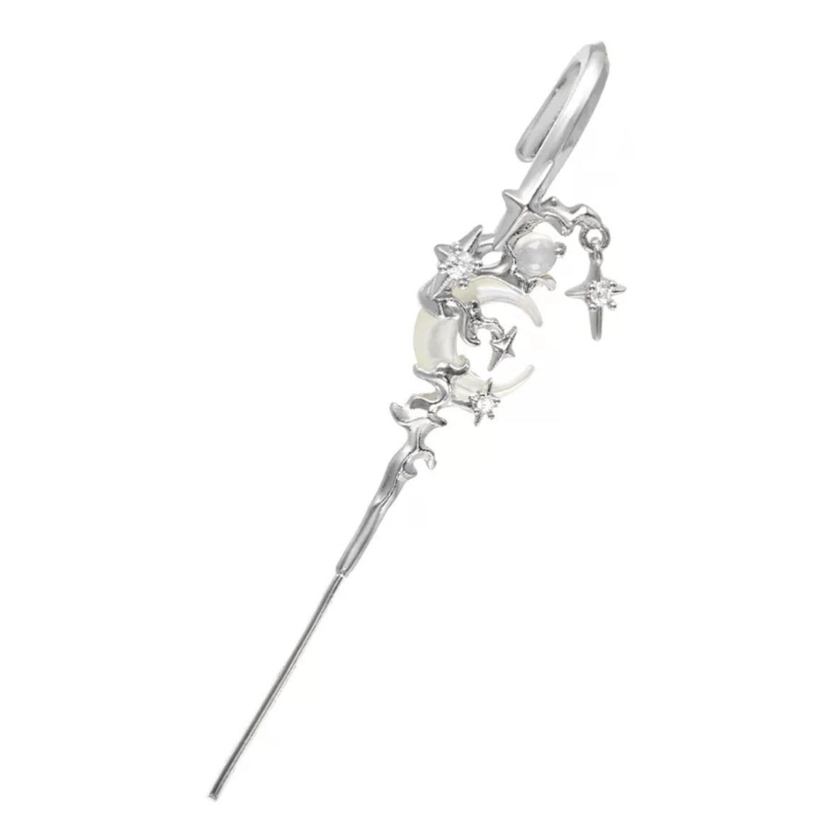 Punk CZ Inlaid Moon Star Rose Hook Needle Piercing Stud Earring - ArtGalleryZen