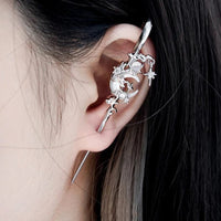 Thumbnail for Punk CZ Inlaid Moon Star Rose Hook Needle Piercing Stud Earring