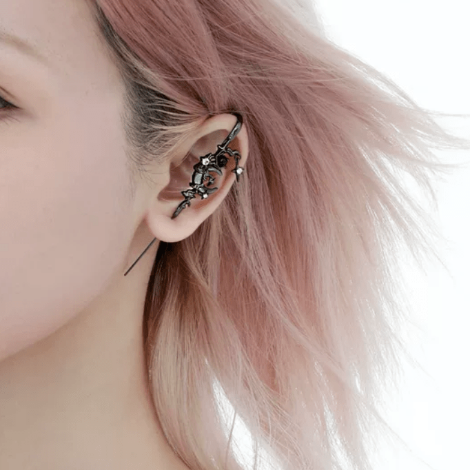 Punk CZ Inlaid Moon Star Rose Hook Needle Piercing Stud Earring