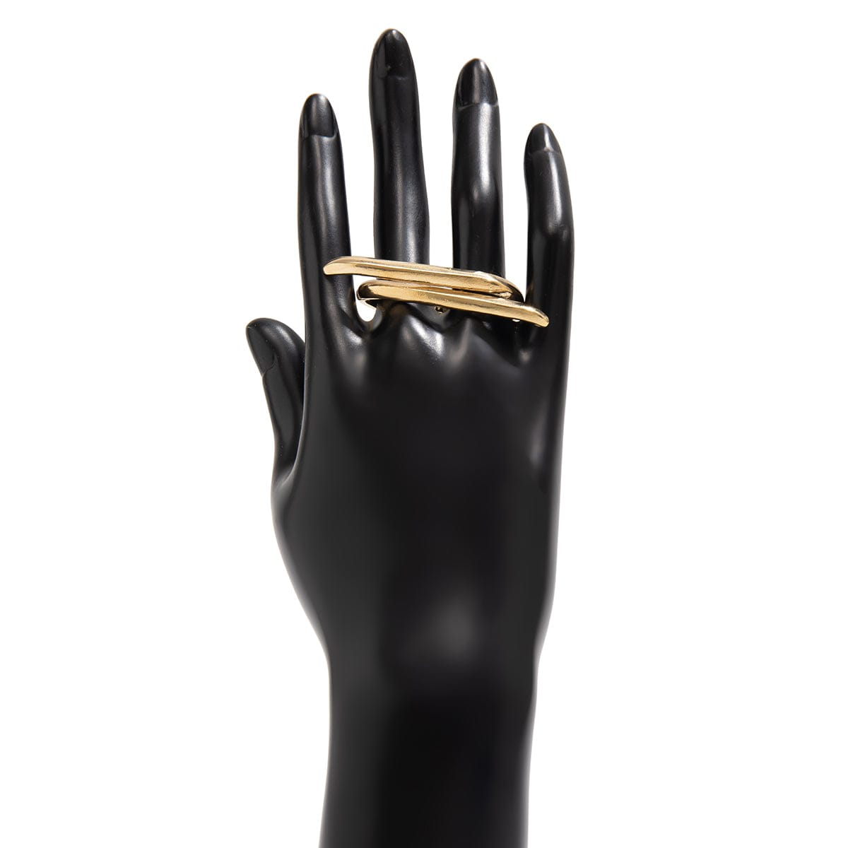 Punk Exaggerated Long Bar Double Finger Ring - ArtGalleryZen