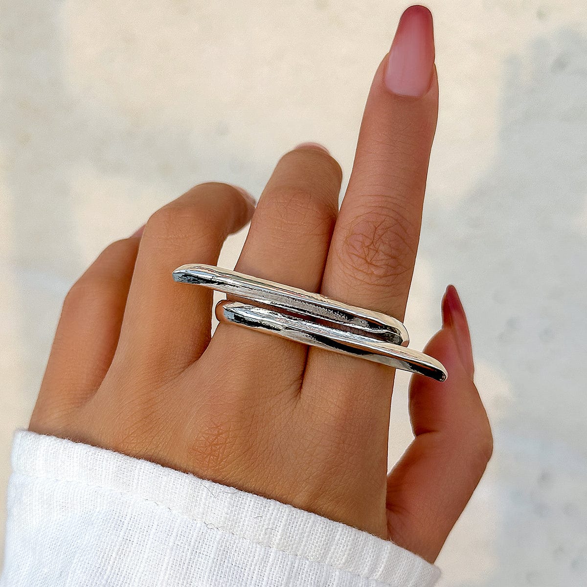 Punk Exaggerated Long Bar Double Finger Ring - ArtGalleryZen
