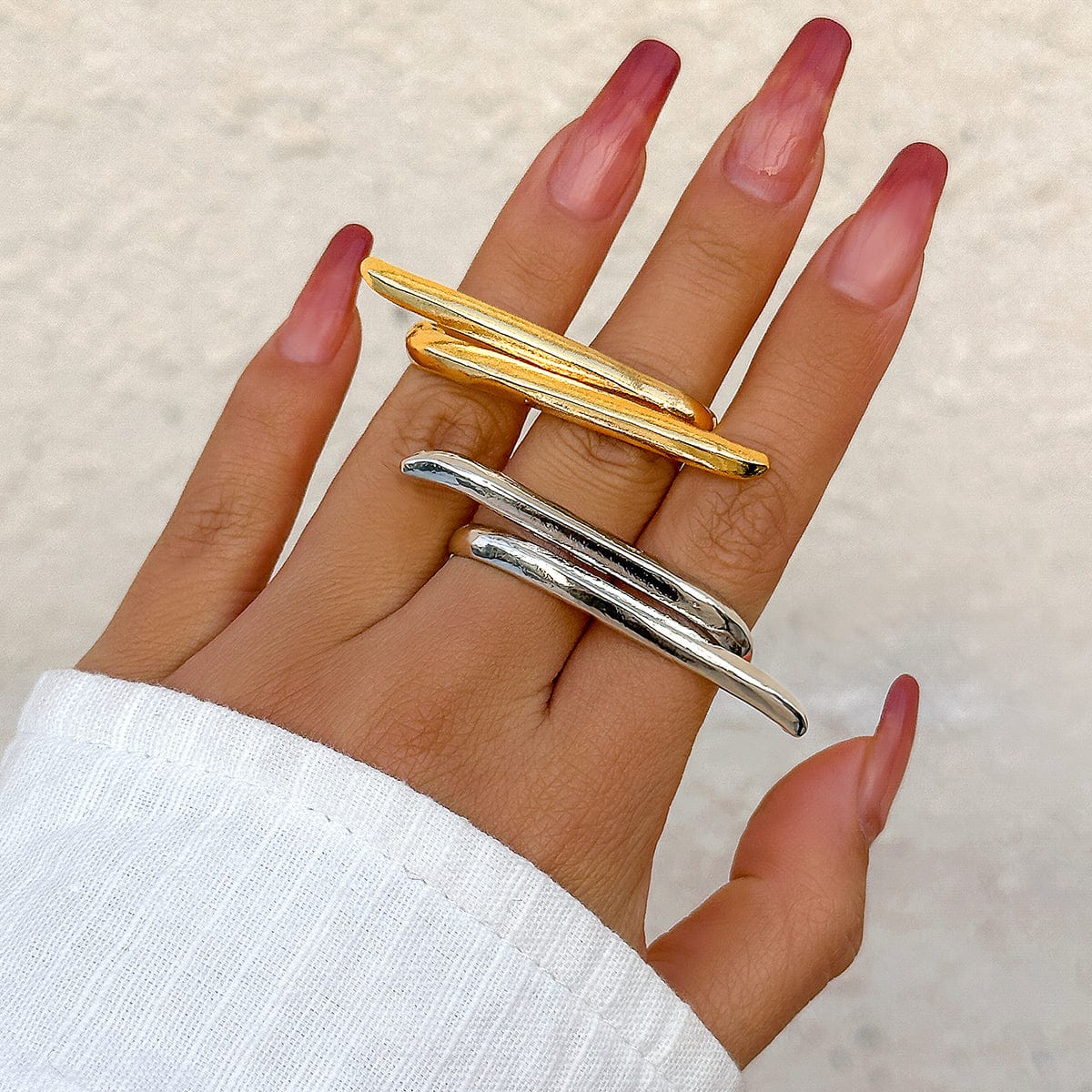 Punk Exaggerated Long Bar Double Finger Ring