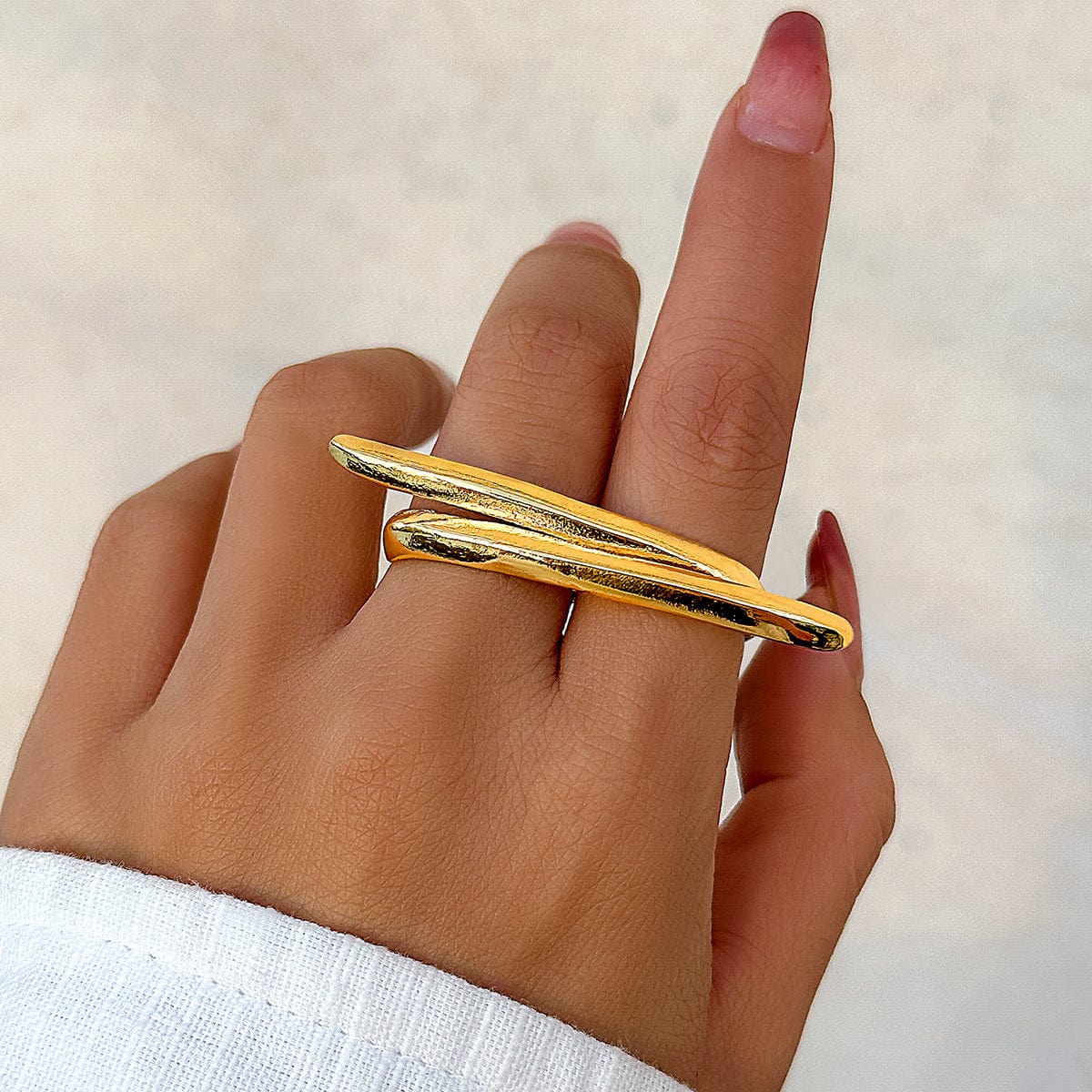 Punk Exaggerated Long Bar Double Finger Ring