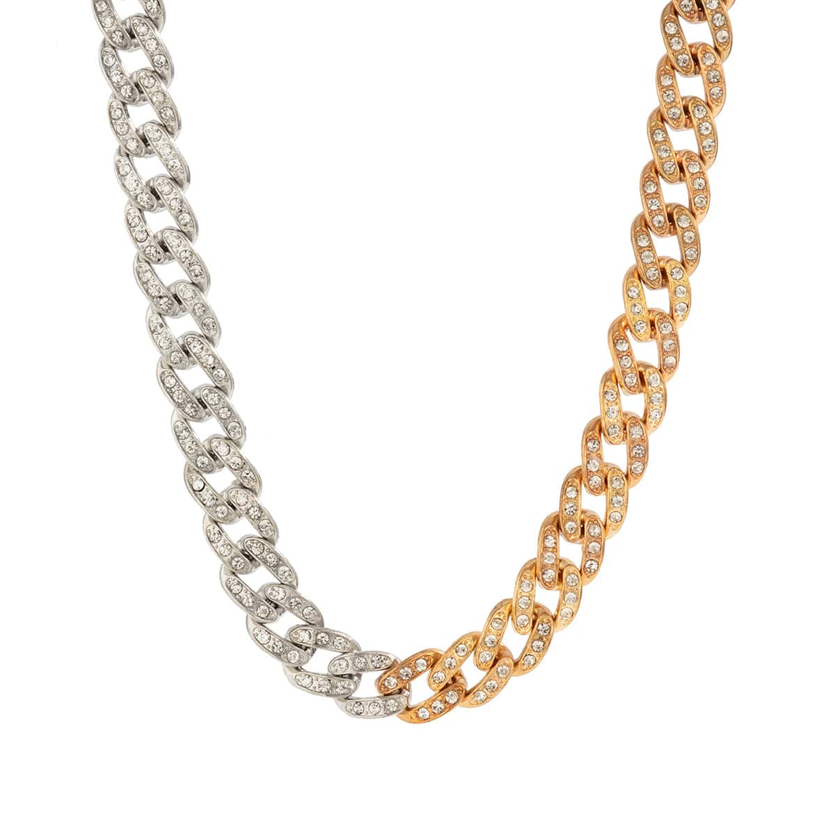 Punk Gold Silver Plated Rhinestone Inlaid Curb Chain Necklace - ArtGalleryZen