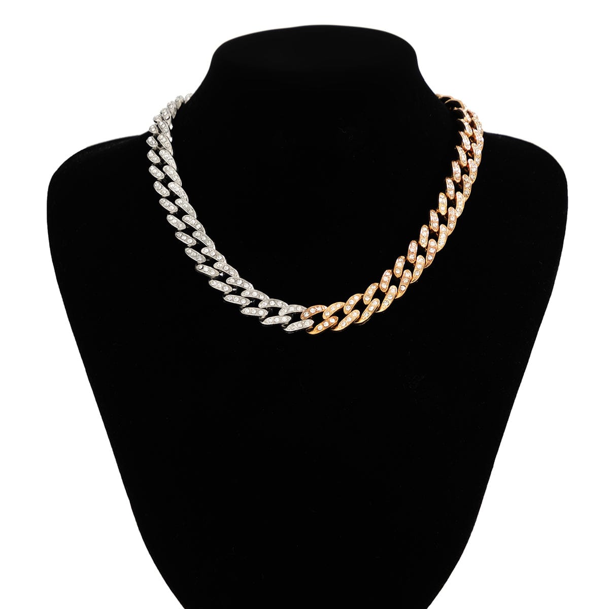 Punk Gold Silver Plated Rhinestone Inlaid Curb Chain Necklace - ArtGalleryZen