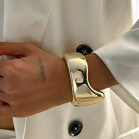 Thumbnail for Punk Irregular Curved Glossy Wide Cuff Bangle Bracelet - ArtGalleryZen