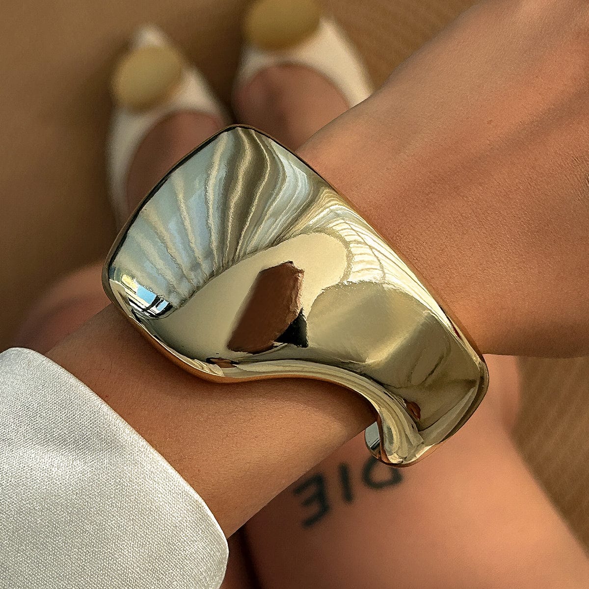 Punk Irregular Curved Glossy Wide Cuff Bangle Bracelet - ArtGalleryZen