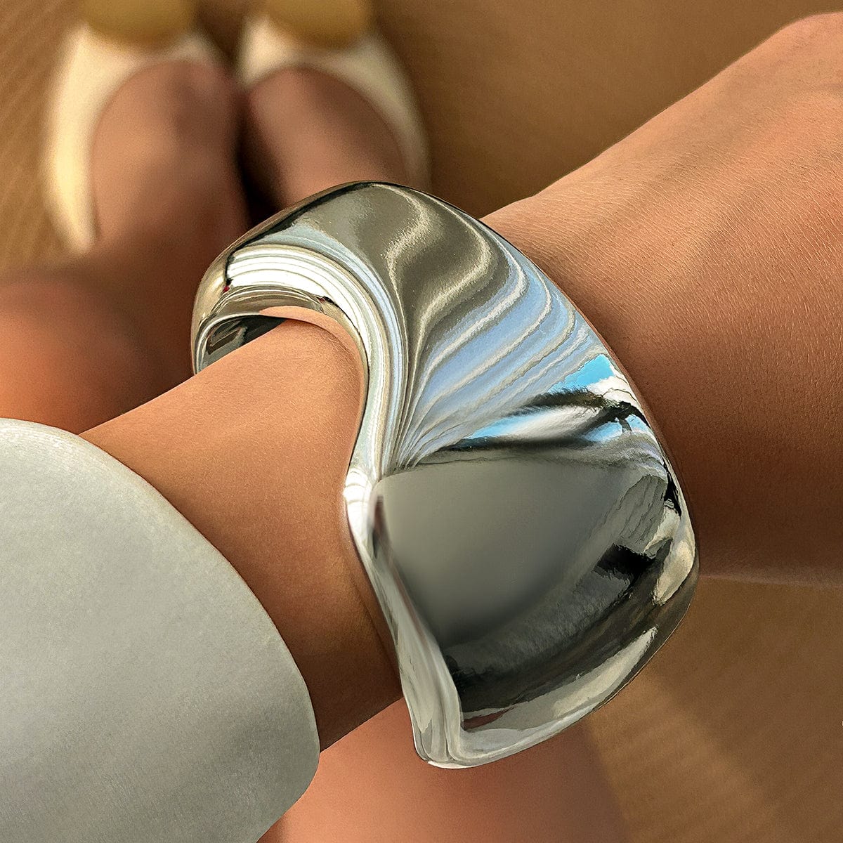 Punk Irregular Curved Glossy Wide Cuff Bangle Bracelet - ArtGalleryZen