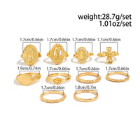 Thumbnail for Punk Style 10pcs Rhinestone Inlaid Hollow Oval Disk Cross Ring Set - ArtGalleryZen