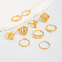 Thumbnail for Punk Style 10pcs Rhinestone Inlaid Hollow Oval Disk Cross Ring Set - ArtGalleryZen