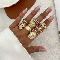 Thumbnail for Punk Style 10pcs Rhinestone Inlaid Hollow Oval Disk Cross Ring Set - ArtGalleryZen