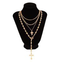 Thumbnail for Punk Style Layered Gold Silver Plated Cross Pendant Y Necklace Set - ArtGalleryZen