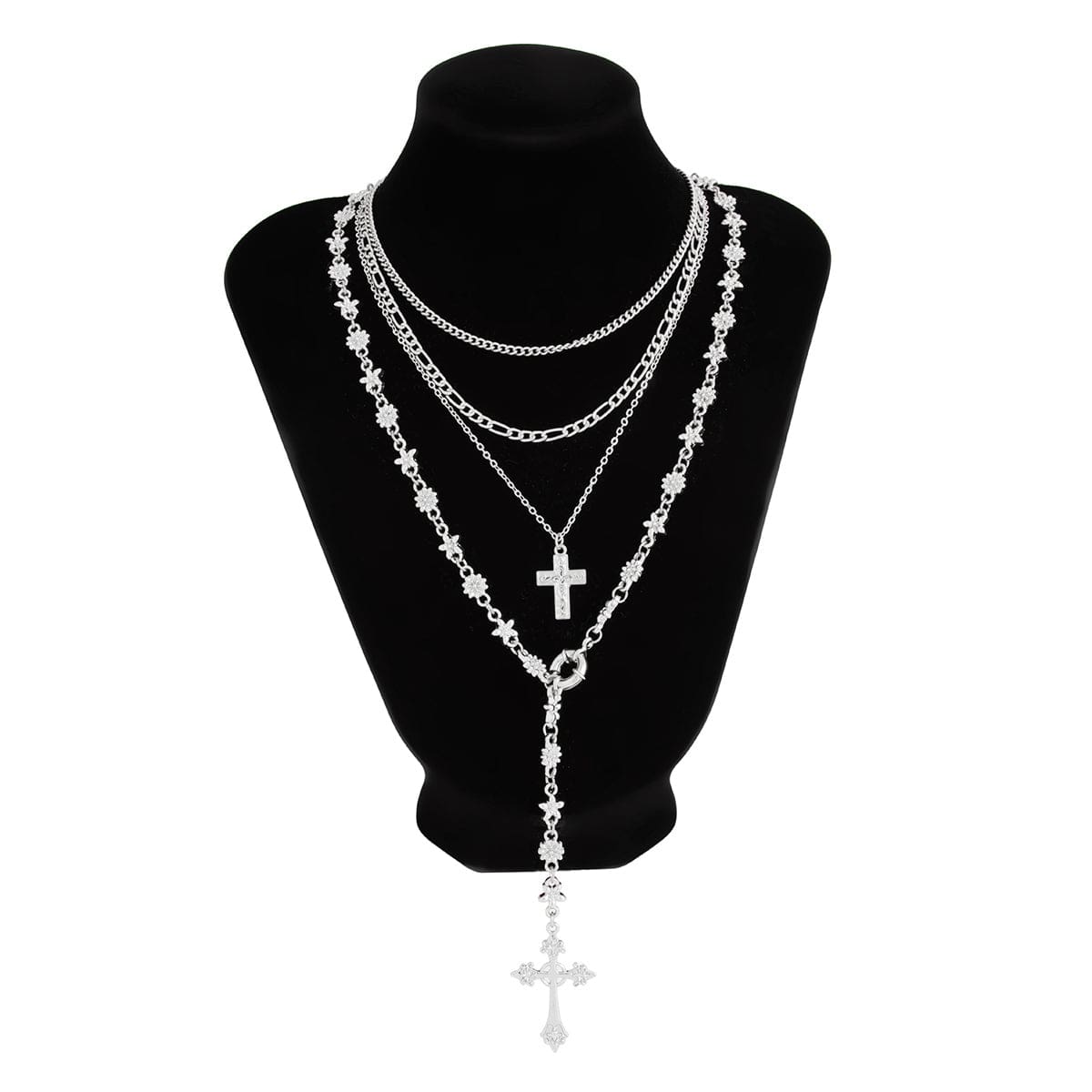 Punk Style Layered Gold Silver Plated Cross Pendant Y Necklace Set - ArtGalleryZen