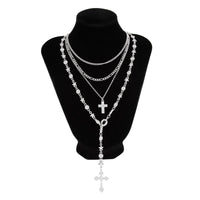 Thumbnail for Punk Style Layered Gold Silver Plated Cross Pendant Y Necklace Set - ArtGalleryZen