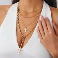 Thumbnail for Punk Style Layered Gold Silver Plated Cross Pendant Y Necklace Set - ArtGalleryZen