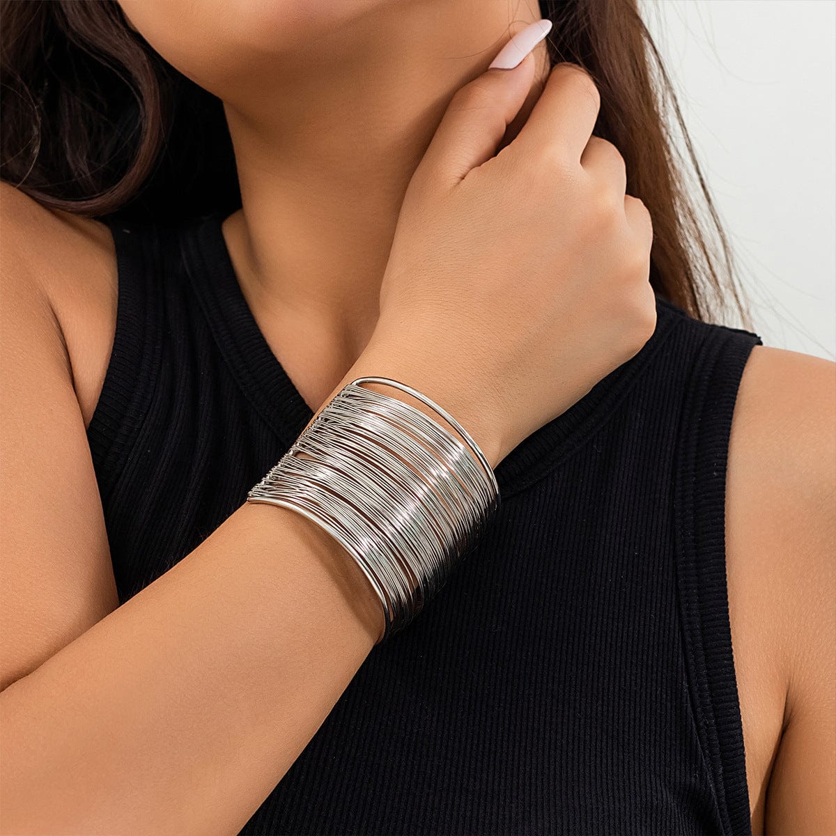 Punk Style Metallic Brushed Wide Cuff Bangle Bracelet - ArtGalleryZen