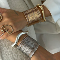 Thumbnail for Punk Style Metallic Brushed Wide Cuff Bangle Bracelet - ArtGalleryZen