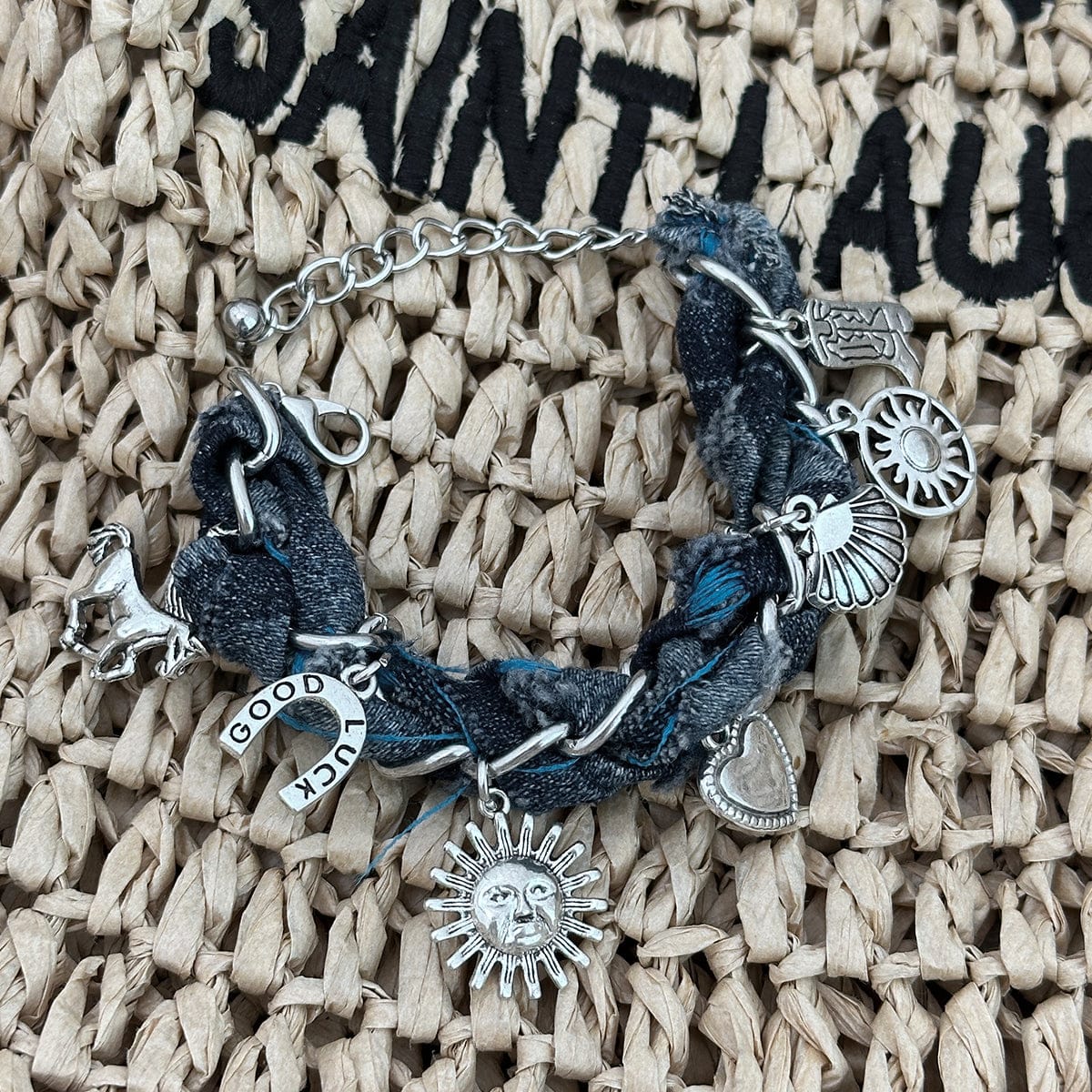 Punk Style Sun Heart Boot Charm Denim Bracelet - ArtGalleryZen