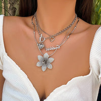 Thumbnail for Punk Toggle Clasp Heart Goddess Flower Pendant Cable Chain Necklace Set - ArtGalleryZen