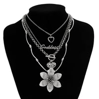 Thumbnail for Punk Toggle Clasp Heart Goddess Flower Pendant Cable Chain Necklace Set - ArtGalleryZen