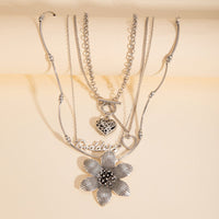 Thumbnail for Punk Toggle Clasp Heart Goddess Flower Pendant Cable Chain Necklace Set - ArtGalleryZen